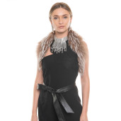 Guler de blana naturala de vulpe culoare aurie cu cordon piele neagra