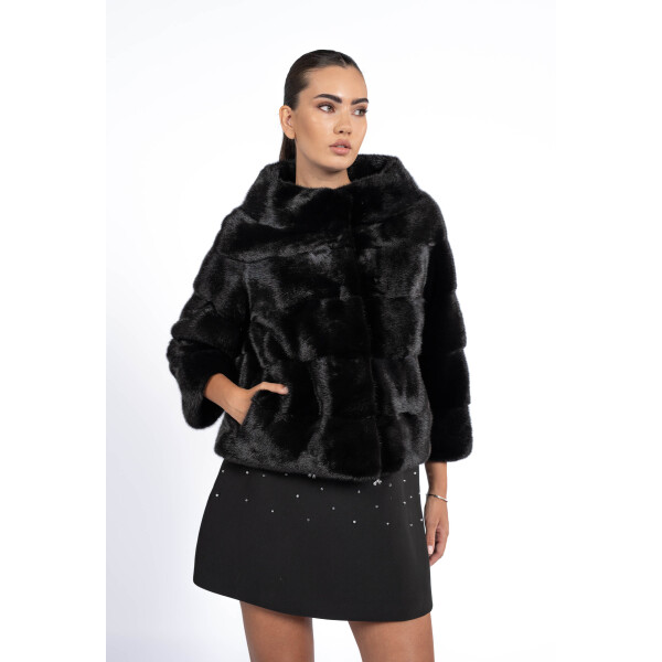 Jacheta blana naturala vizon BLACKGLAMA, 50cm