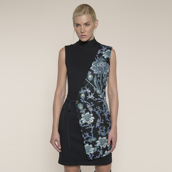 Rochie neagra cu suprapunere piele naturala dreamy garden